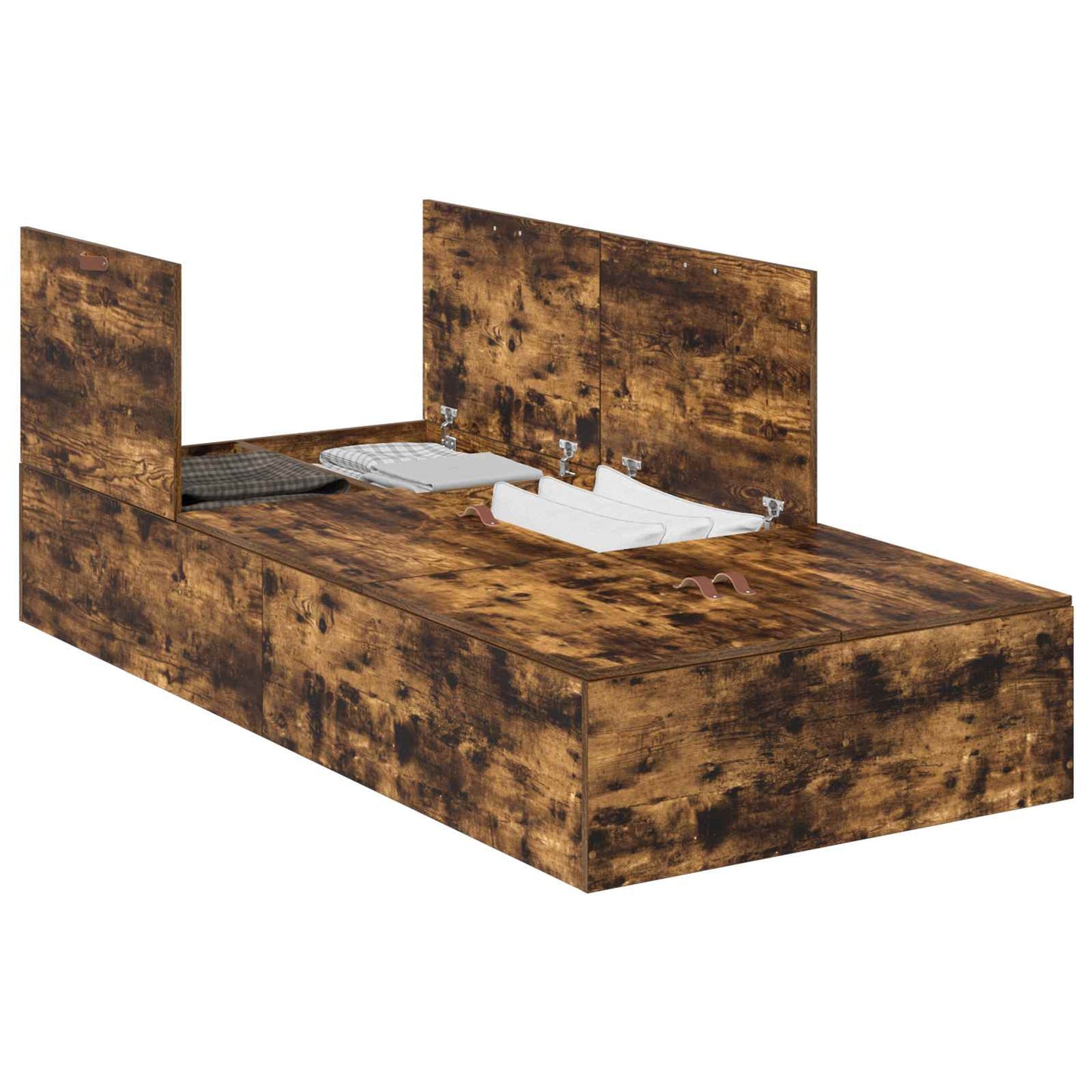 Opbergbedframe Gerookt eiken 90 x 200 cm Bewerkt hout is nu te koop bij PeponiXL, paradijselijk wonen!