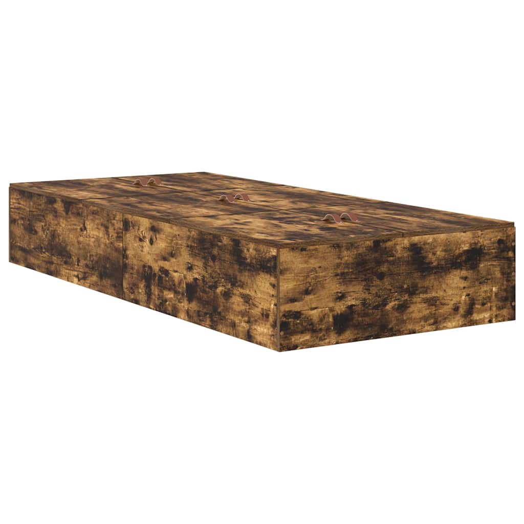 Opbergbedframe Gerookt eiken 90 x 200 cm Bewerkt hout is nu te koop bij PeponiXL, paradijselijk wonen!