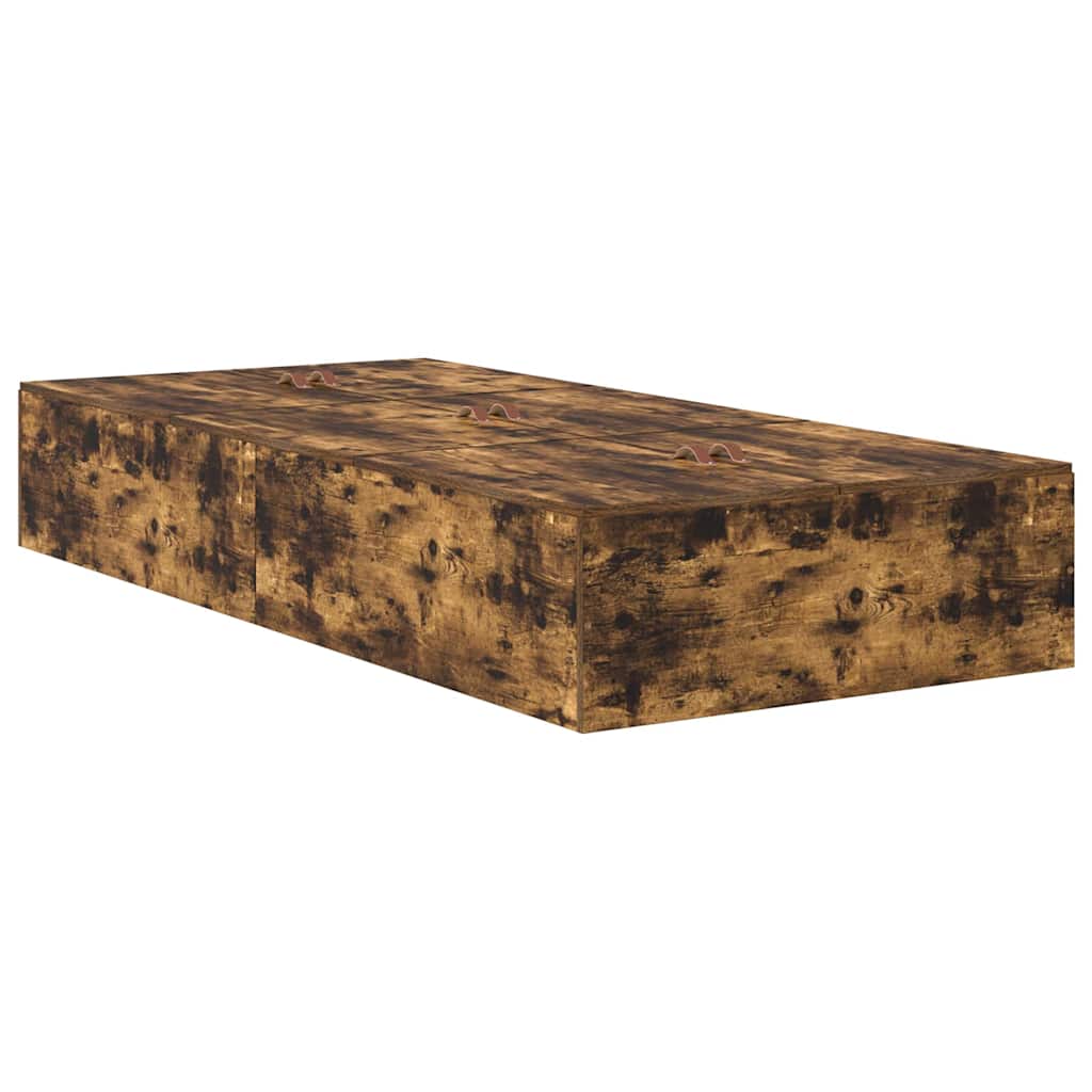 Opbergbedframe Gerookt eiken 90 x 200 cm Bewerkt hout is nu te koop bij PeponiXL, paradijselijk wonen!