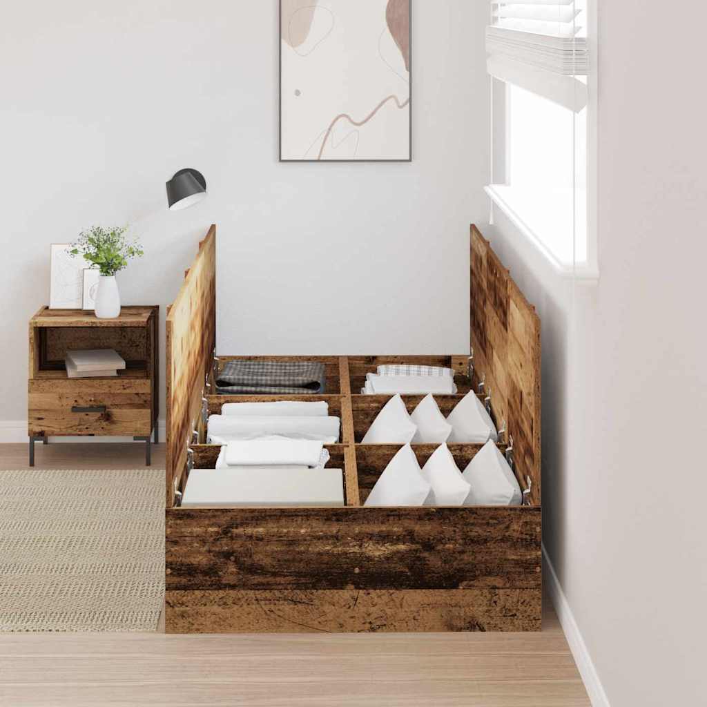 Opbergbedframe met opslag Oud Hout 90 x 200 cm Bewerkt hout is nu te koop bij PeponiXL, paradijselijk wonen!