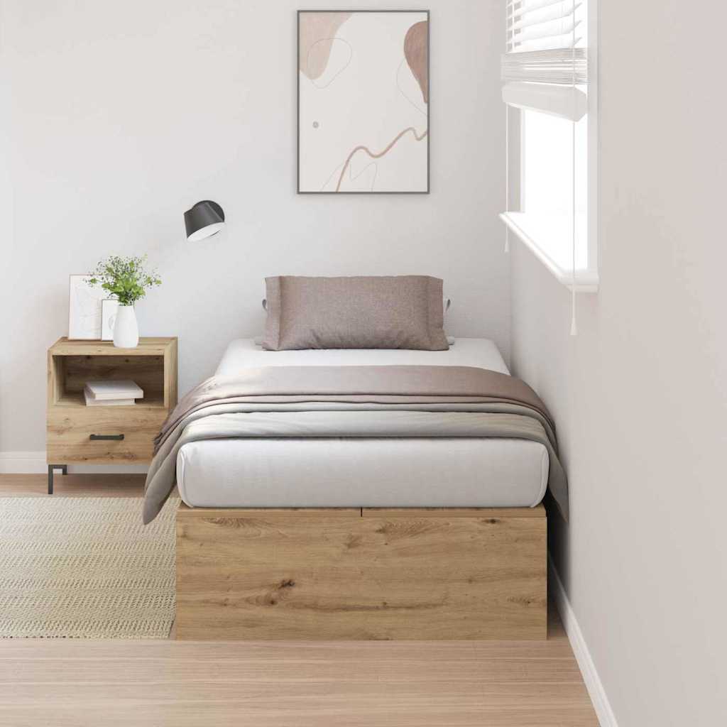 Opbergbedframe Artisan Eiken 90 x 200 cm Bewerkt hout is nu te koop bij PeponiXL, paradijselijk wonen!