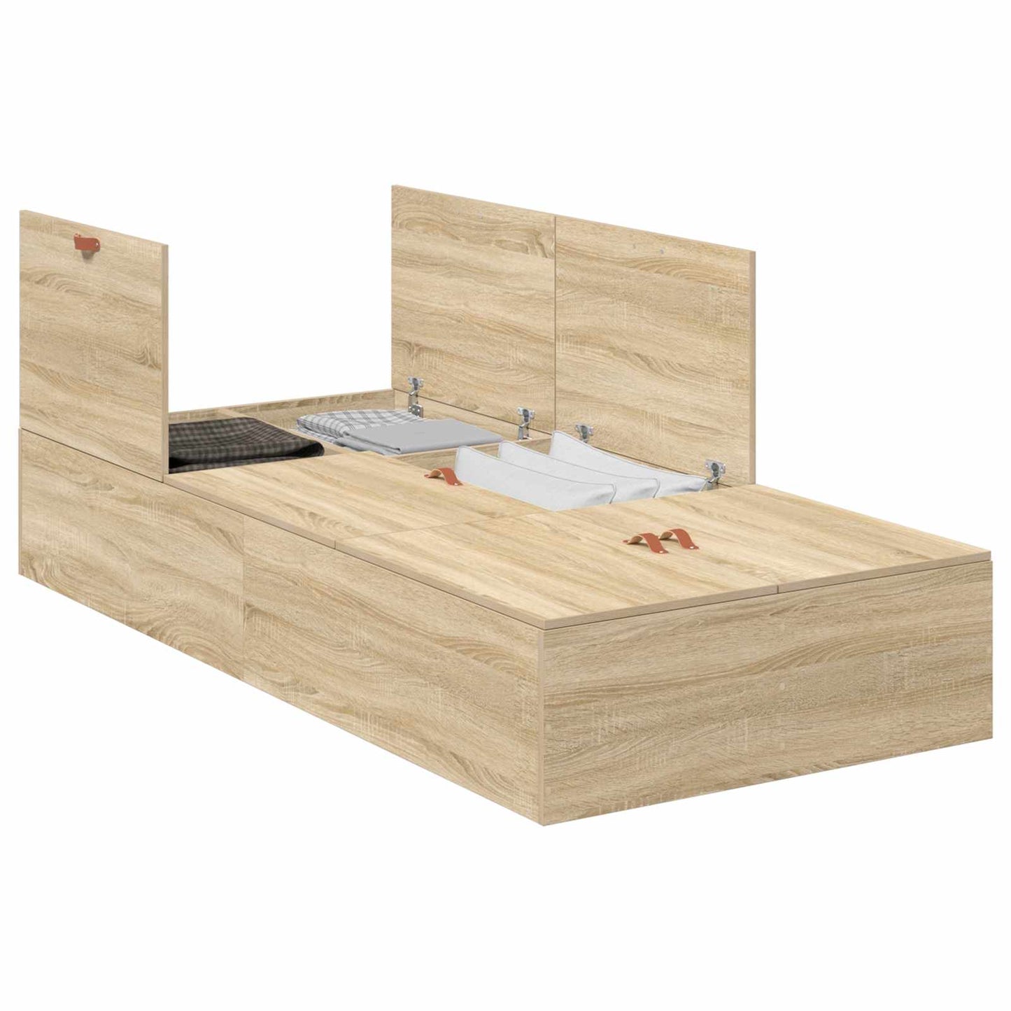 Opbergbedframe Sonoma Eiken 100 x 200 cm Bewerkt hout is nu te koop bij PeponiXL, paradijselijk wonen!
