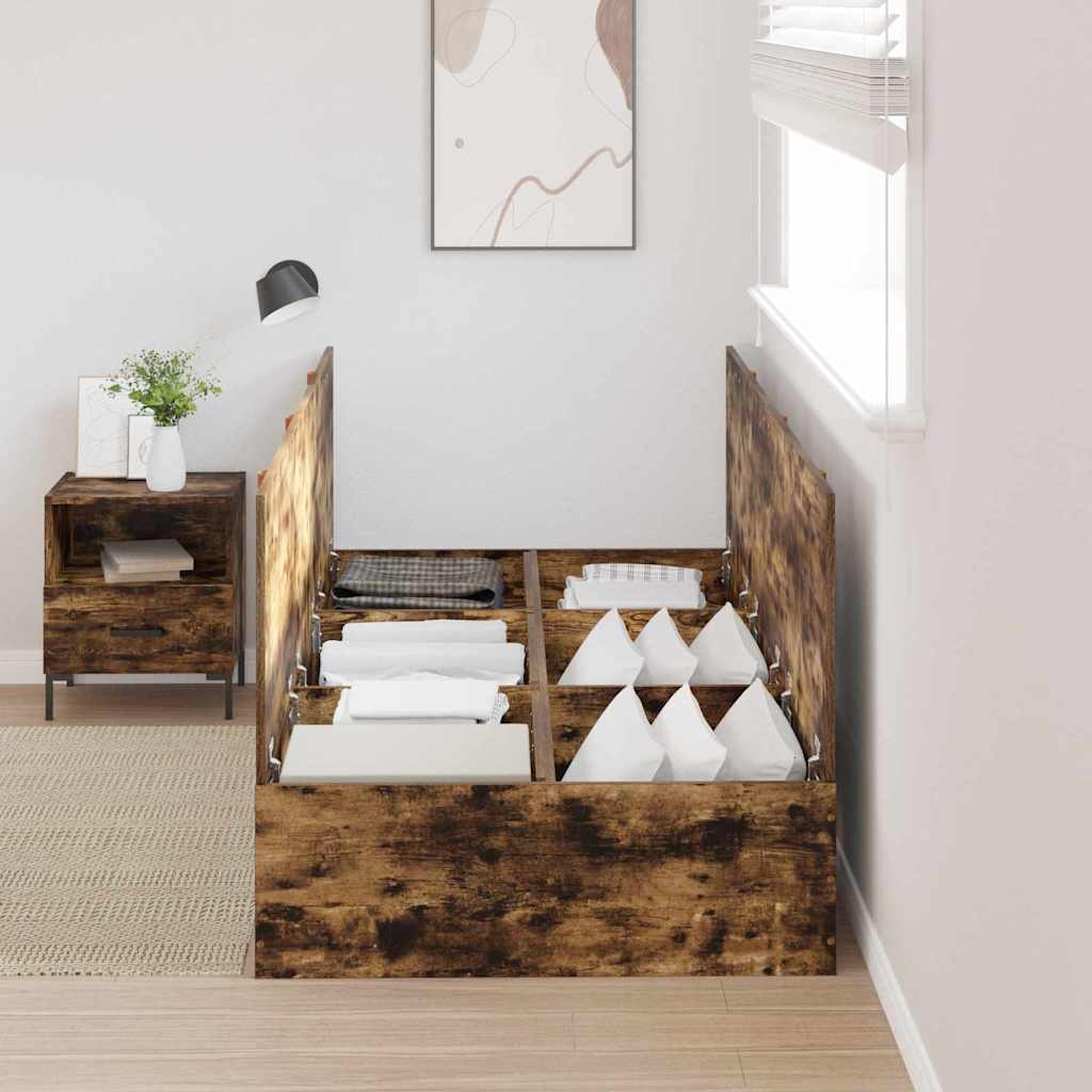 Opbergbedframe Gerookt eiken 100 x 200 cm Bewerkt hout is nu te koop bij PeponiXL, paradijselijk wonen!