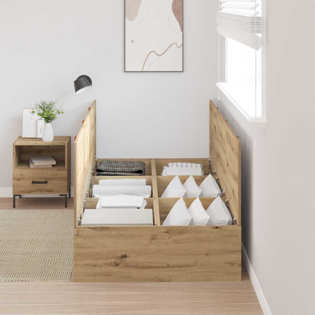 Opbergbedframe Artisan Eiken 100 x 200 cm Bewerkt hout is nu te koop bij PeponiXL, paradijselijk wonen!