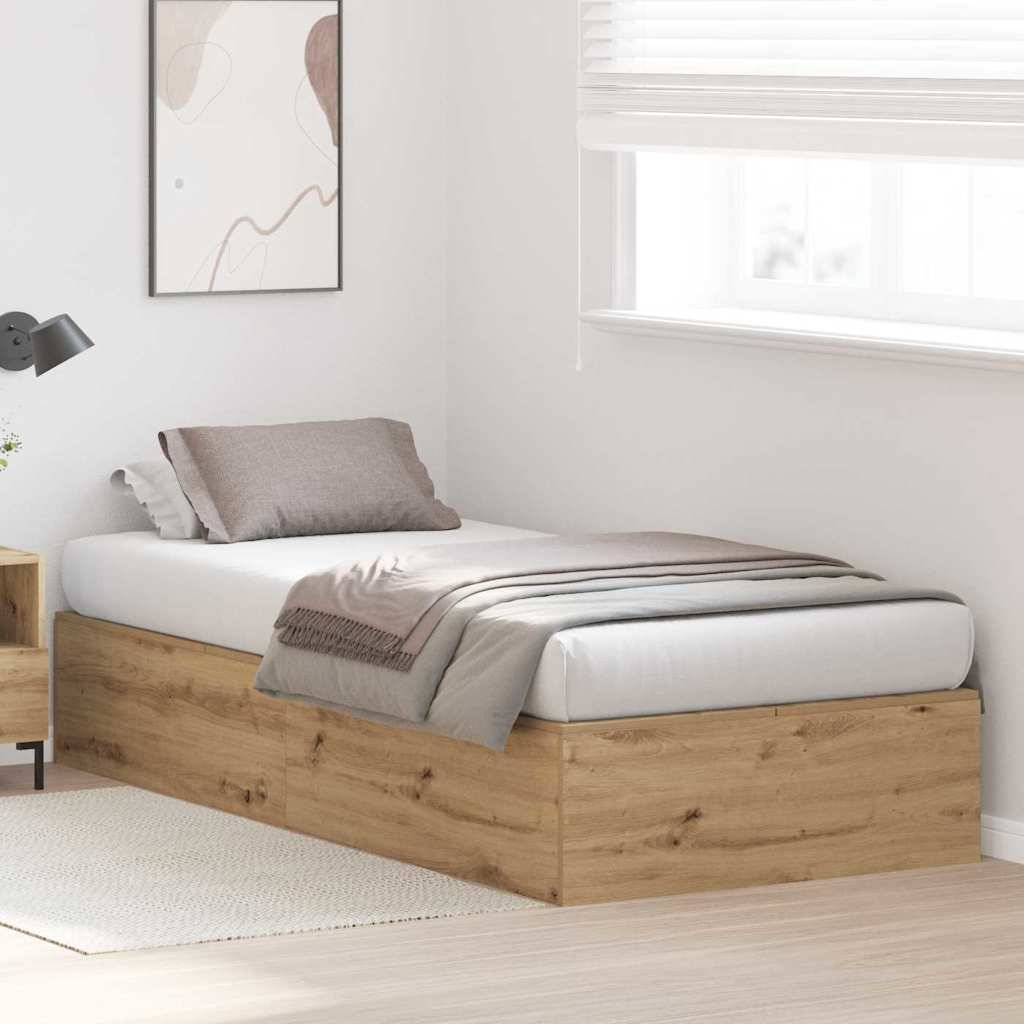 Opbergbedframe Artisan Eiken 100 x 200 cm Bewerkt hout is nu te koop bij PeponiXL, paradijselijk wonen!