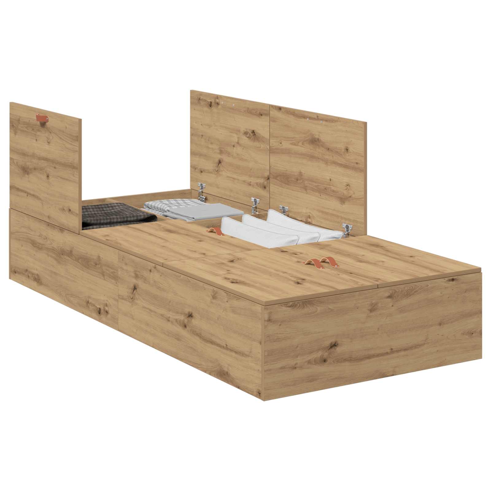 Opbergbedframe Artisan Eiken 100 x 200 cm Bewerkt hout is nu te koop bij PeponiXL, paradijselijk wonen!