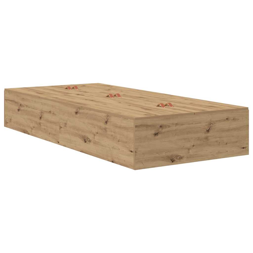 Opbergbedframe Artisan Eiken 100 x 200 cm Bewerkt hout is nu te koop bij PeponiXL, paradijselijk wonen!