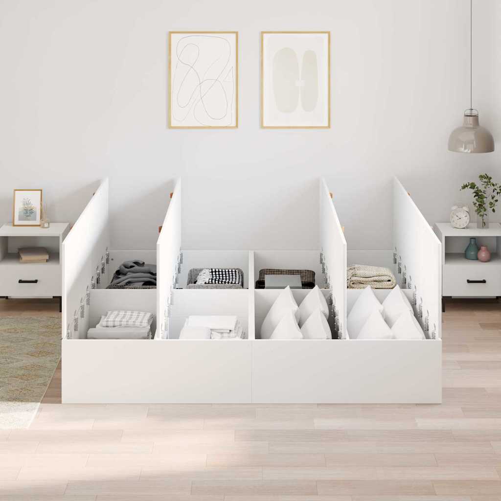 Opbergbedframe met opslag Wit 200 x 200 cm Bewerkt hout is nu te koop bij PeponiXL, paradijselijk wonen!