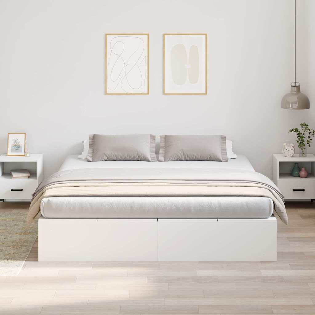 Opbergbedframe met opslag Wit 200 x 200 cm Bewerkt hout is nu te koop bij PeponiXL, paradijselijk wonen!