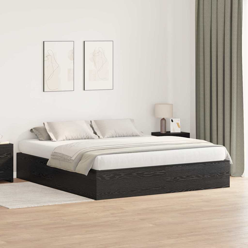 Opbergbedframe met opslag Zwart Eiken 200 x 200 cm Bewerkt hout is nu te koop bij PeponiXL, paradijselijk wonen!