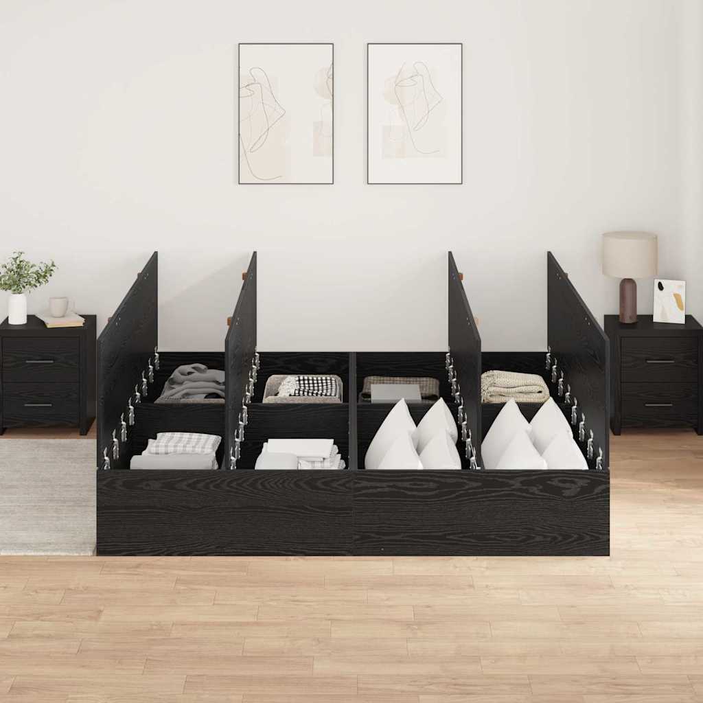 Opbergbedframe met opslag Zwart Eiken 200 x 200 cm Bewerkt hout is nu te koop bij PeponiXL, paradijselijk wonen!