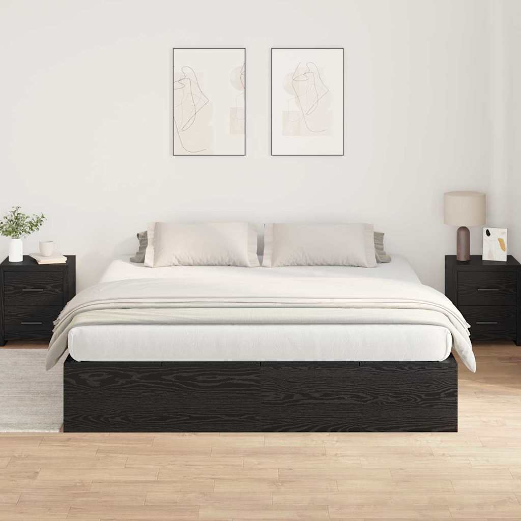 Opbergbedframe met opslag Zwart Eiken 200 x 200 cm Bewerkt hout is nu te koop bij PeponiXL, paradijselijk wonen!