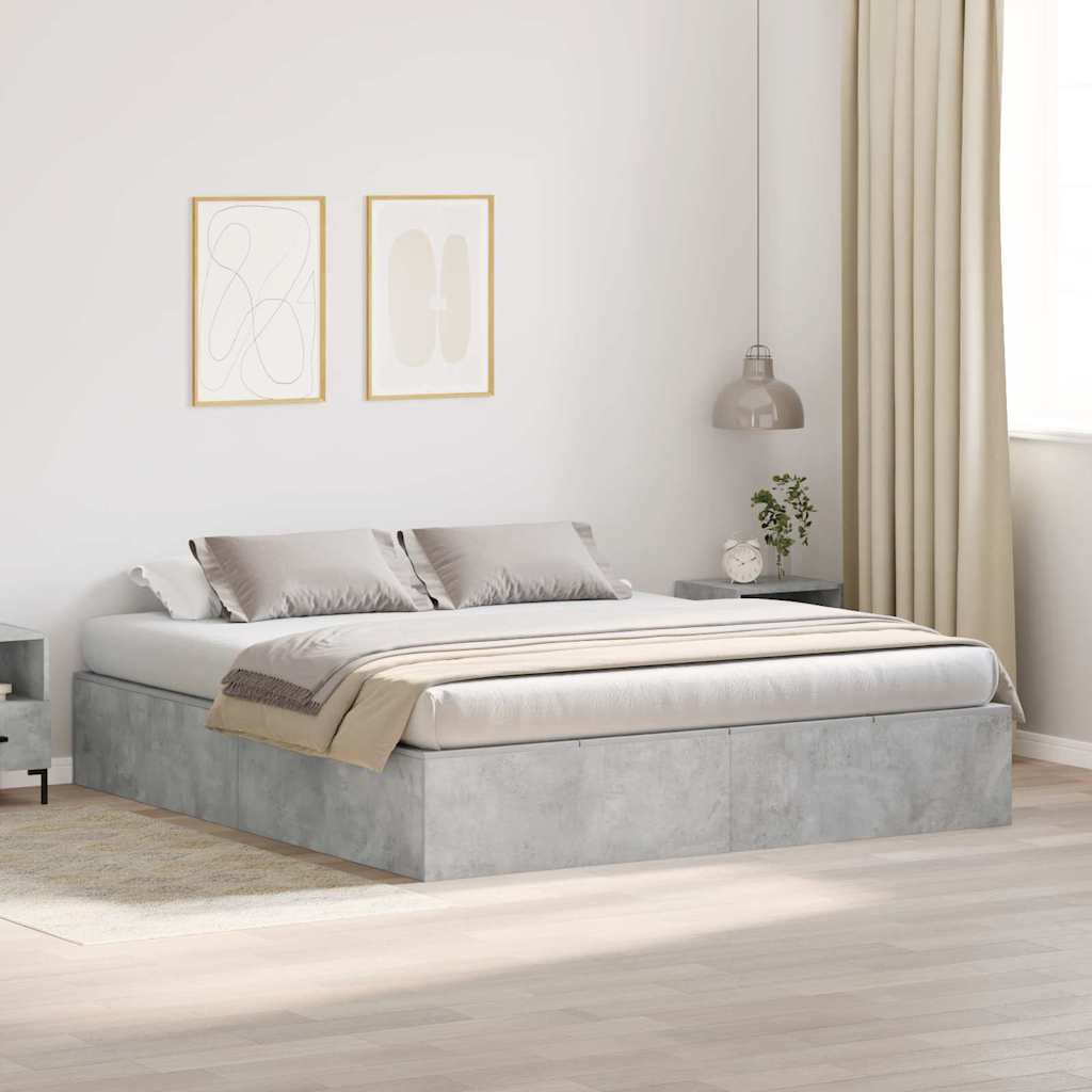 Opbergbedframe met opslag Beton Grijs 200 x 200 cm Bewerkt hout is nu te koop bij PeponiXL, paradijselijk wonen!