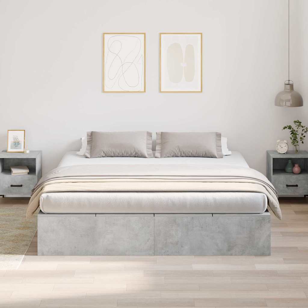 Opbergbedframe met opslag Beton Grijs 200 x 200 cm Bewerkt hout is nu te koop bij PeponiXL, paradijselijk wonen!