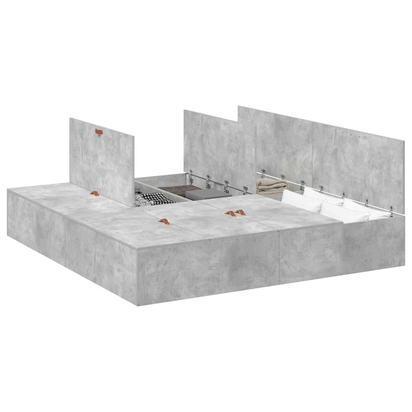 Opbergbedframe met opslag Beton Grijs 200 x 200 cm Bewerkt hout is nu te koop bij PeponiXL, paradijselijk wonen!