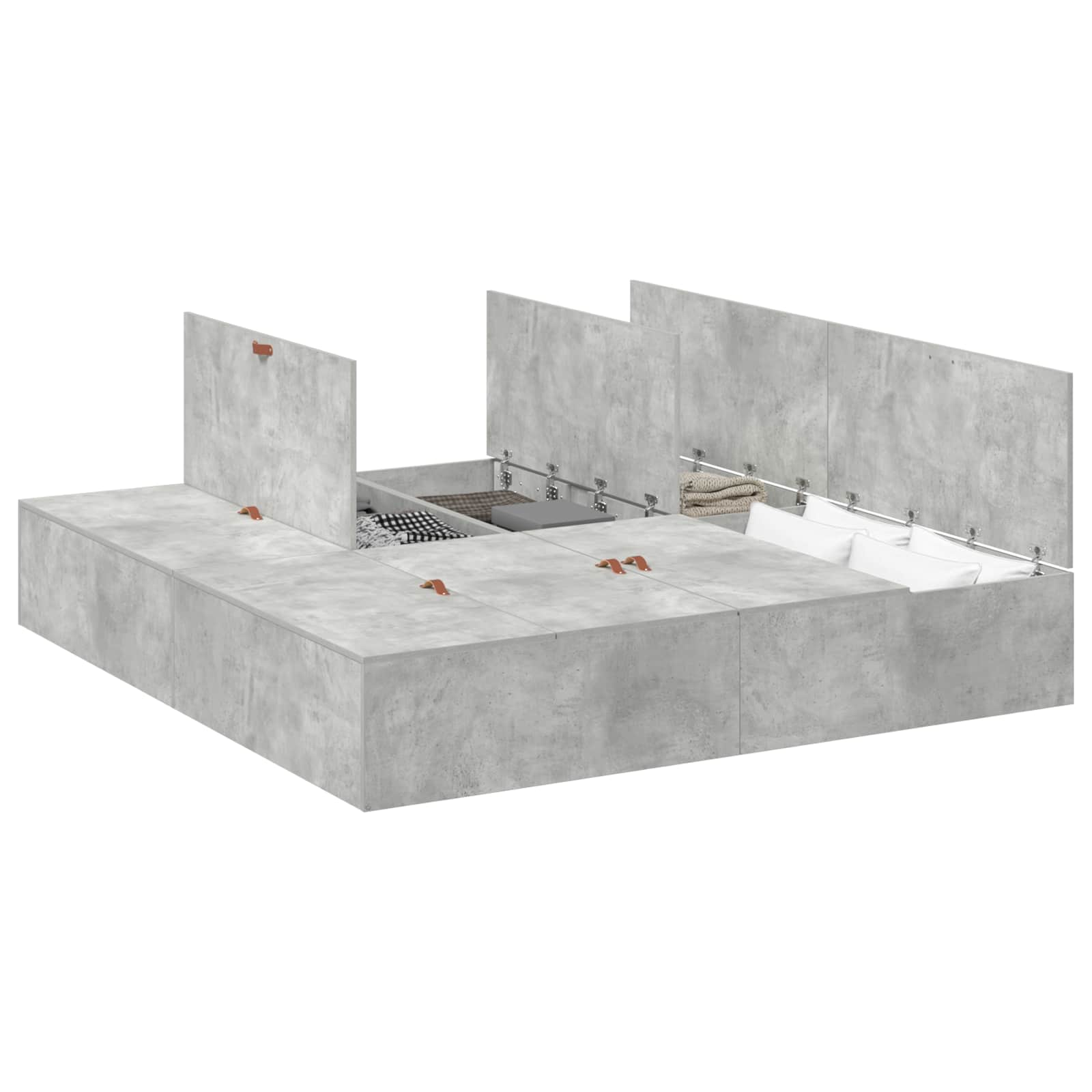 Opbergbedframe met opslag Beton Grijs 200 x 200 cm Bewerkt hout is nu te koop bij PeponiXL, paradijselijk wonen!