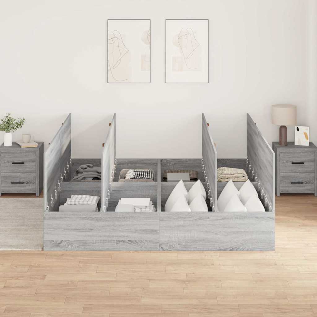 Opbergbedframe Grijs Sonoma 200 x 200 cm Bewerkt hout is nu te koop bij PeponiXL, paradijselijk wonen!