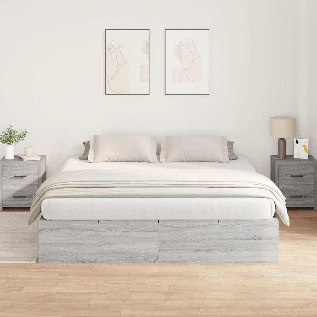 Opbergbedframe Grijs Sonoma 200 x 200 cm Bewerkt hout is nu te koop bij PeponiXL, paradijselijk wonen!