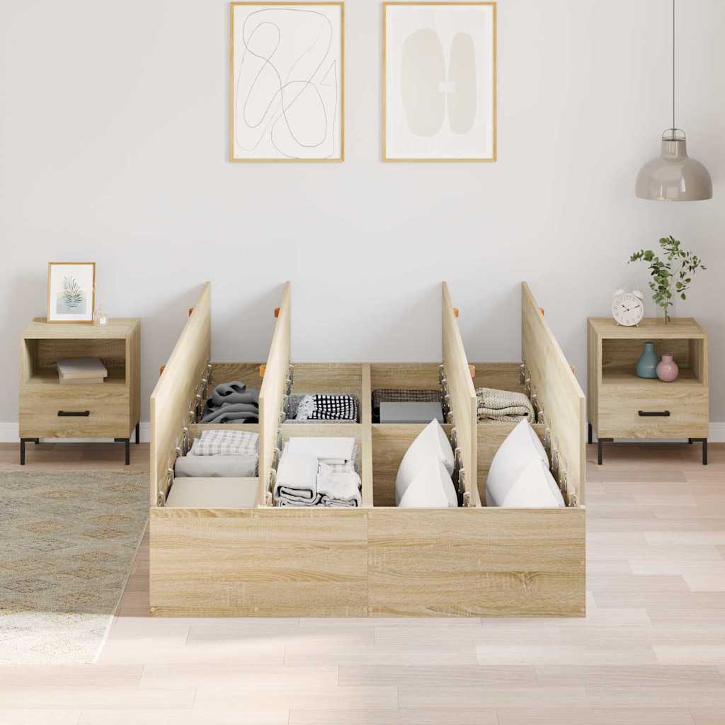 Opbergbedframe Sonoma Eiken 120 x 200 cm Bewerkt hout is nu te koop bij PeponiXL, paradijselijk wonen!