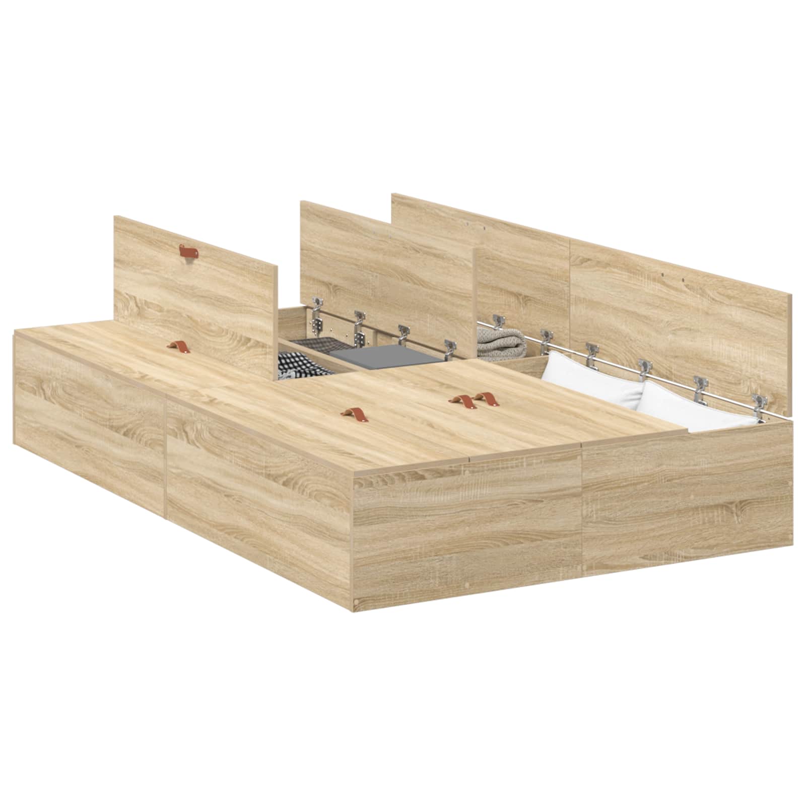 Opbergbedframe Sonoma Eiken 120 x 200 cm Bewerkt hout is nu te koop bij PeponiXL, paradijselijk wonen!