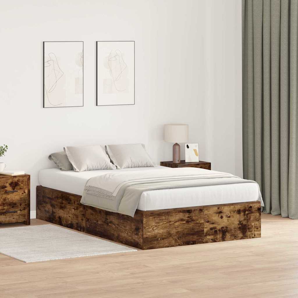 Opbergbedframe Gerookt eiken 120 x 200 cm Bewerkt hout is nu te koop bij PeponiXL, paradijselijk wonen!