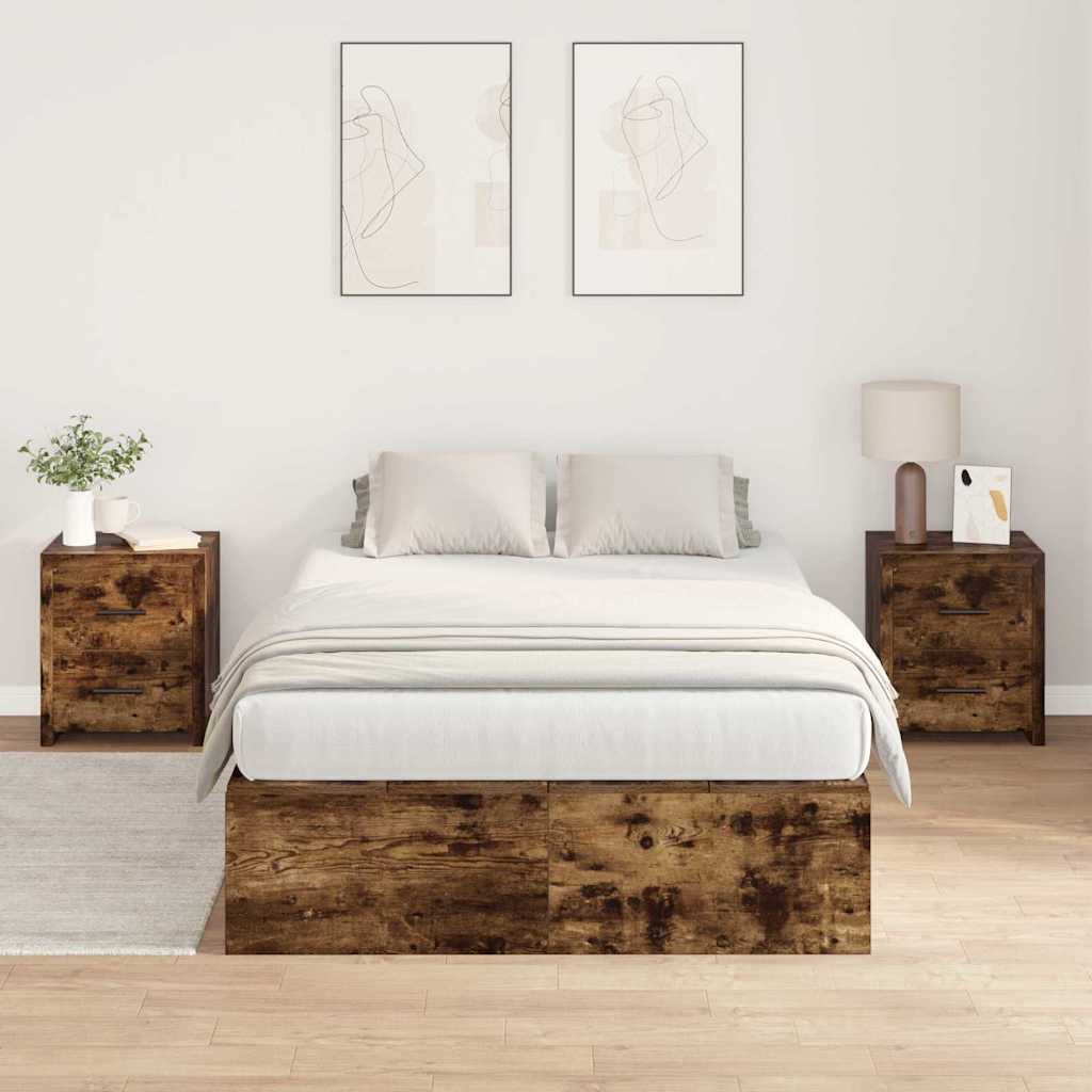 Opbergbedframe Gerookt eiken 120 x 200 cm Bewerkt hout is nu te koop bij PeponiXL, paradijselijk wonen!