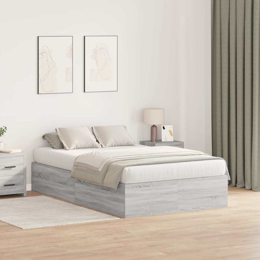 Opbergbedframe Grijs Sonoma 120 x 200 cm Bewerkt hout is nu te koop bij PeponiXL, paradijselijk wonen!