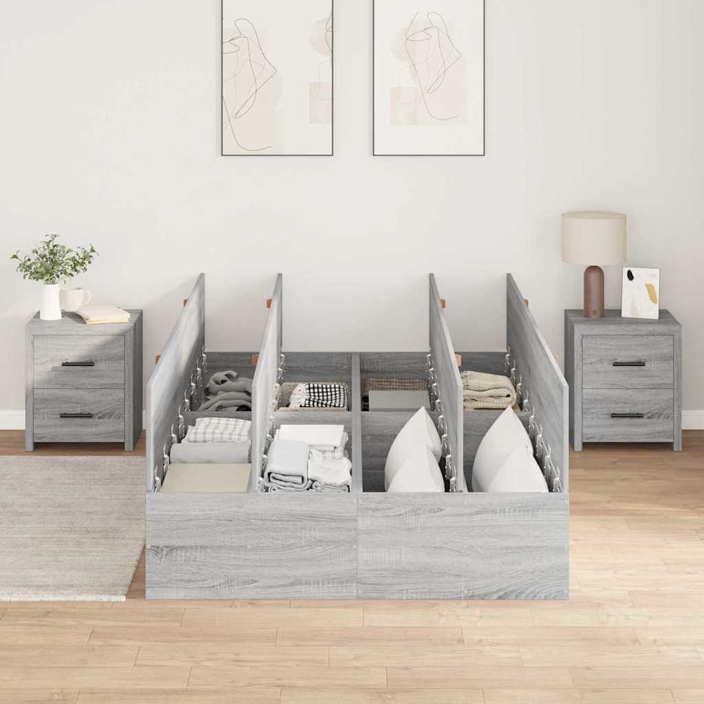 Opbergbedframe Grijs Sonoma 120 x 200 cm Bewerkt hout is nu te koop bij PeponiXL, paradijselijk wonen!