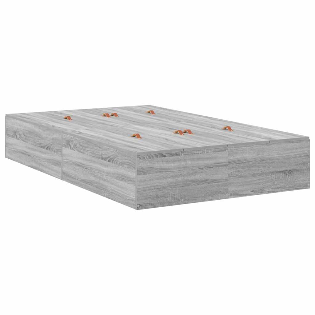 Opbergbedframe Grijs Sonoma 120 x 200 cm Bewerkt hout is nu te koop bij PeponiXL, paradijselijk wonen!