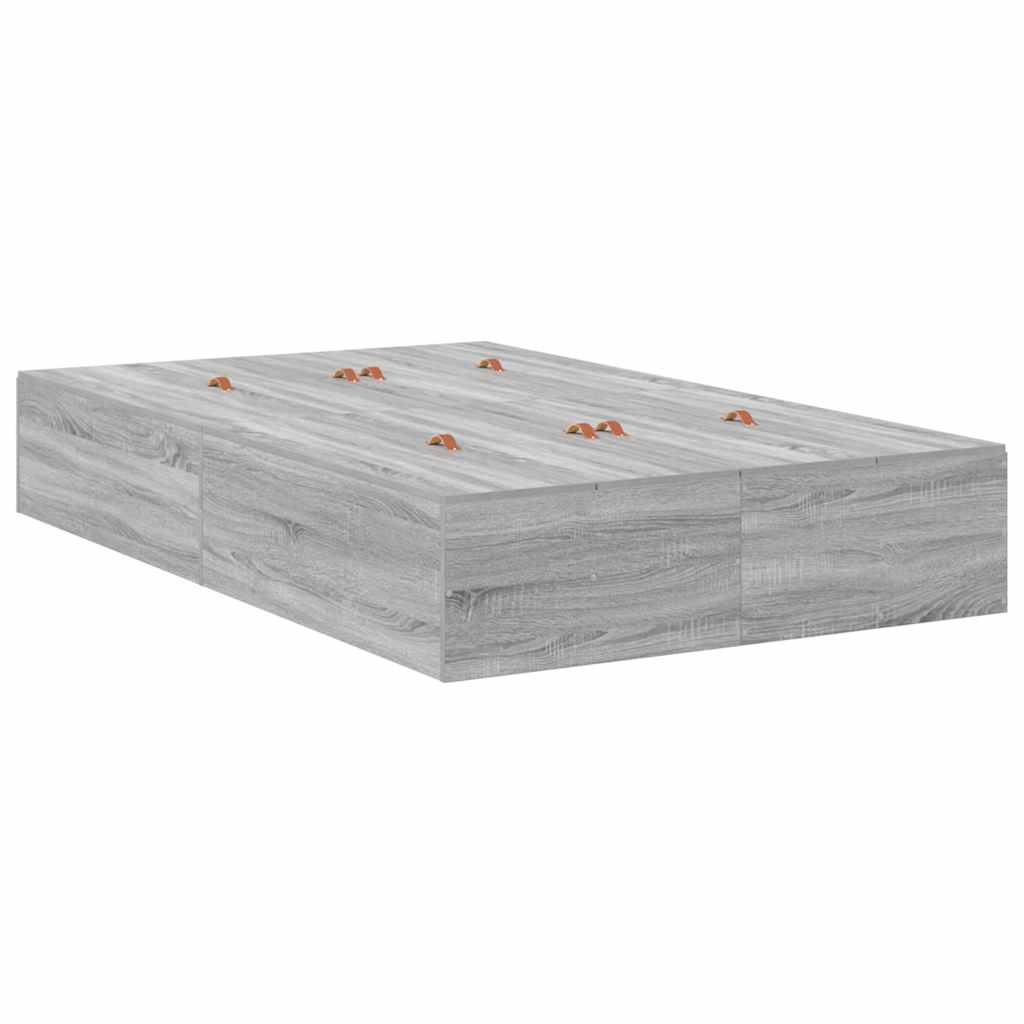 Opbergbedframe Grijs Sonoma 120 x 200 cm Bewerkt hout is nu te koop bij PeponiXL, paradijselijk wonen!
