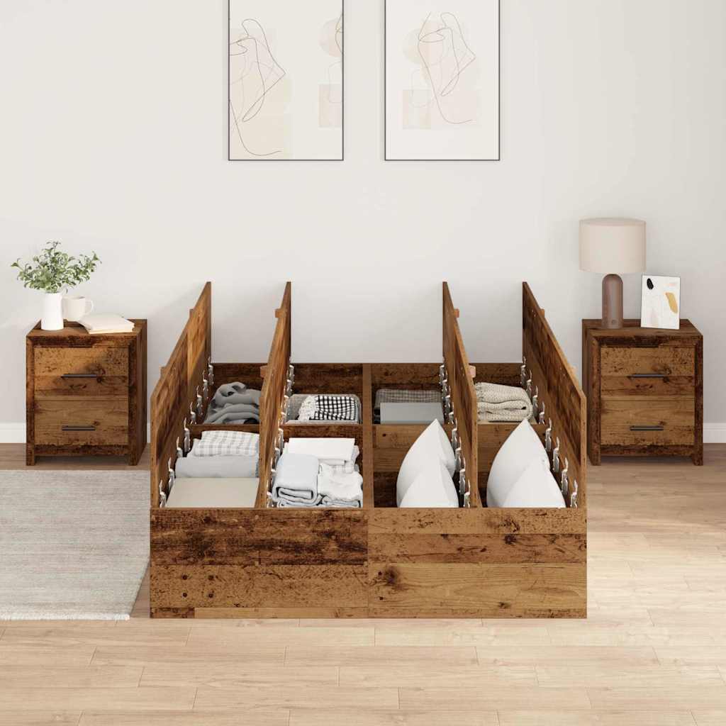 Opbergbedframe met opslag Oud Hout 120 x 200 cm Bewerkt hout is nu te koop bij PeponiXL, paradijselijk wonen!