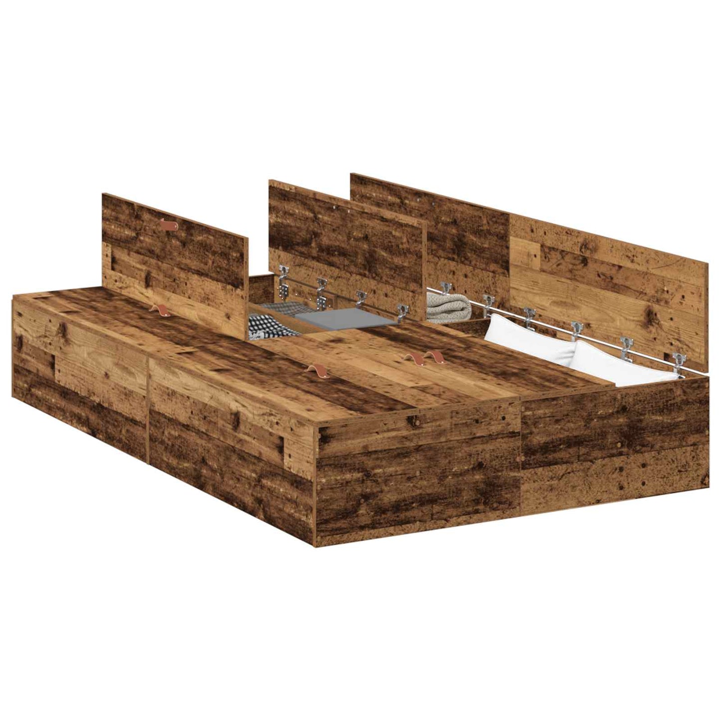 Opbergbedframe met opslag Oud Hout 120 x 200 cm Bewerkt hout is nu te koop bij PeponiXL, paradijselijk wonen!