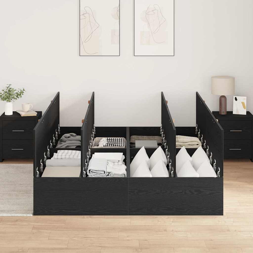 Opbergbedframe met opslag Zwart Eiken 140 x 200 cm Bewerkt hout is nu te koop bij PeponiXL, paradijselijk wonen!