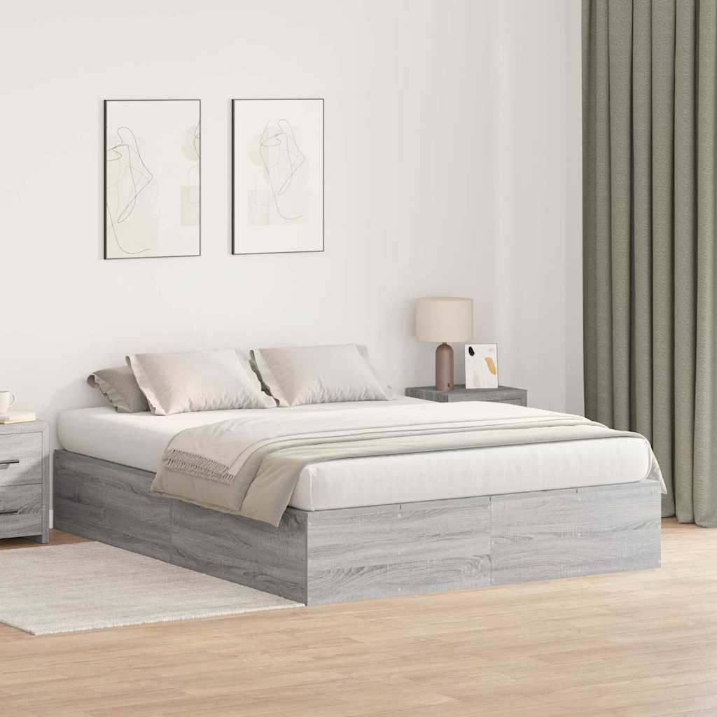 Opbergbedframe Grijs Sonoma 140 x 200 cm Bewerkt hout is nu te koop bij PeponiXL, paradijselijk wonen!