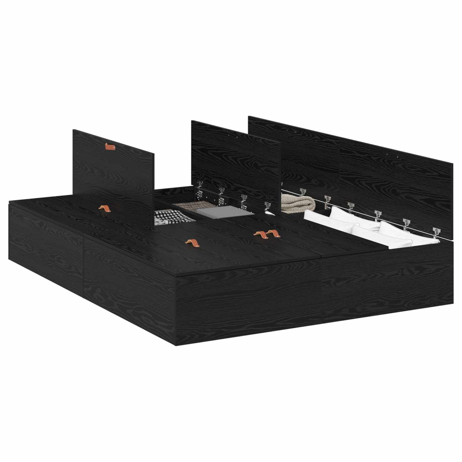 Opbergbedframe met opslag Zwart Eiken 150 x 200 cm Bewerkt hout is nu te koop bij PeponiXL, paradijselijk wonen!