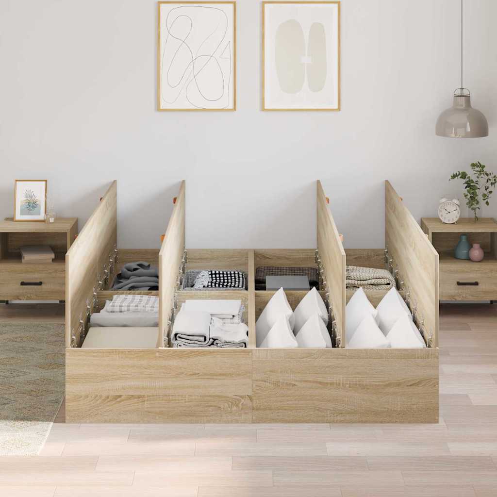 Opbergbedframe Sonoma Eiken 150 x 200 cm Bewerkt hout is nu te koop bij PeponiXL, paradijselijk wonen!