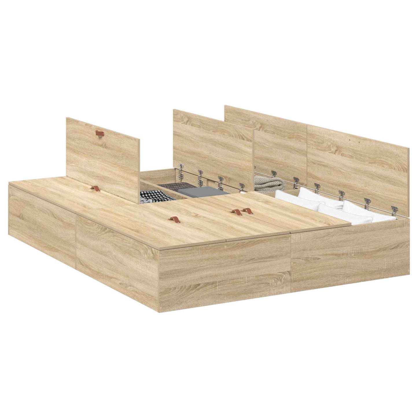 Opbergbedframe Sonoma Eiken 150 x 200 cm Bewerkt hout is nu te koop bij PeponiXL, paradijselijk wonen!