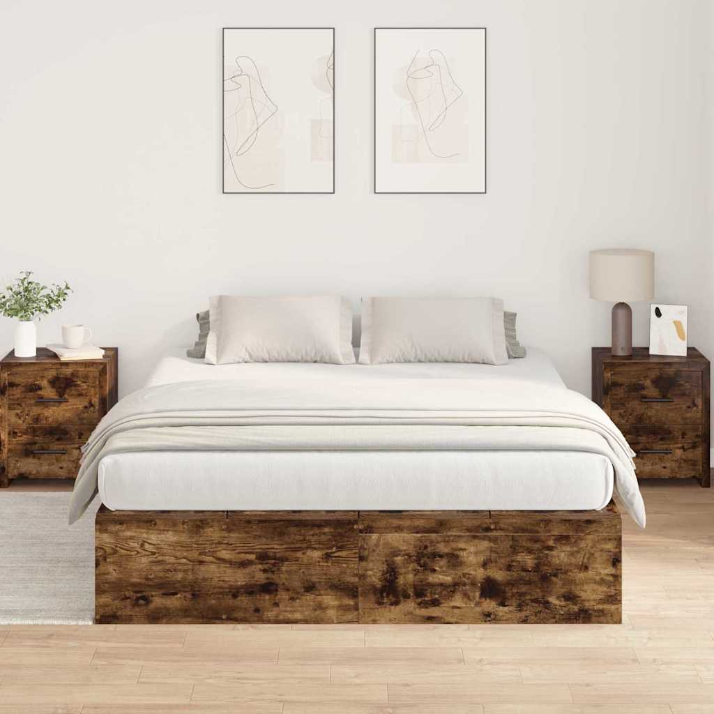 Opbergbedframe Gerookt eiken 150 x 200 cm Bewerkt hout is nu te koop bij PeponiXL, paradijselijk wonen!