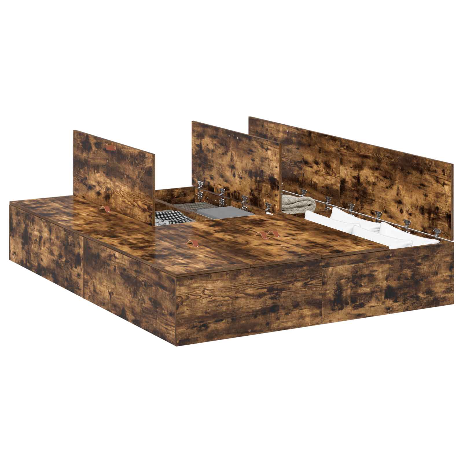 Opbergbedframe Gerookt eiken 150 x 200 cm Bewerkt hout is nu te koop bij PeponiXL, paradijselijk wonen!