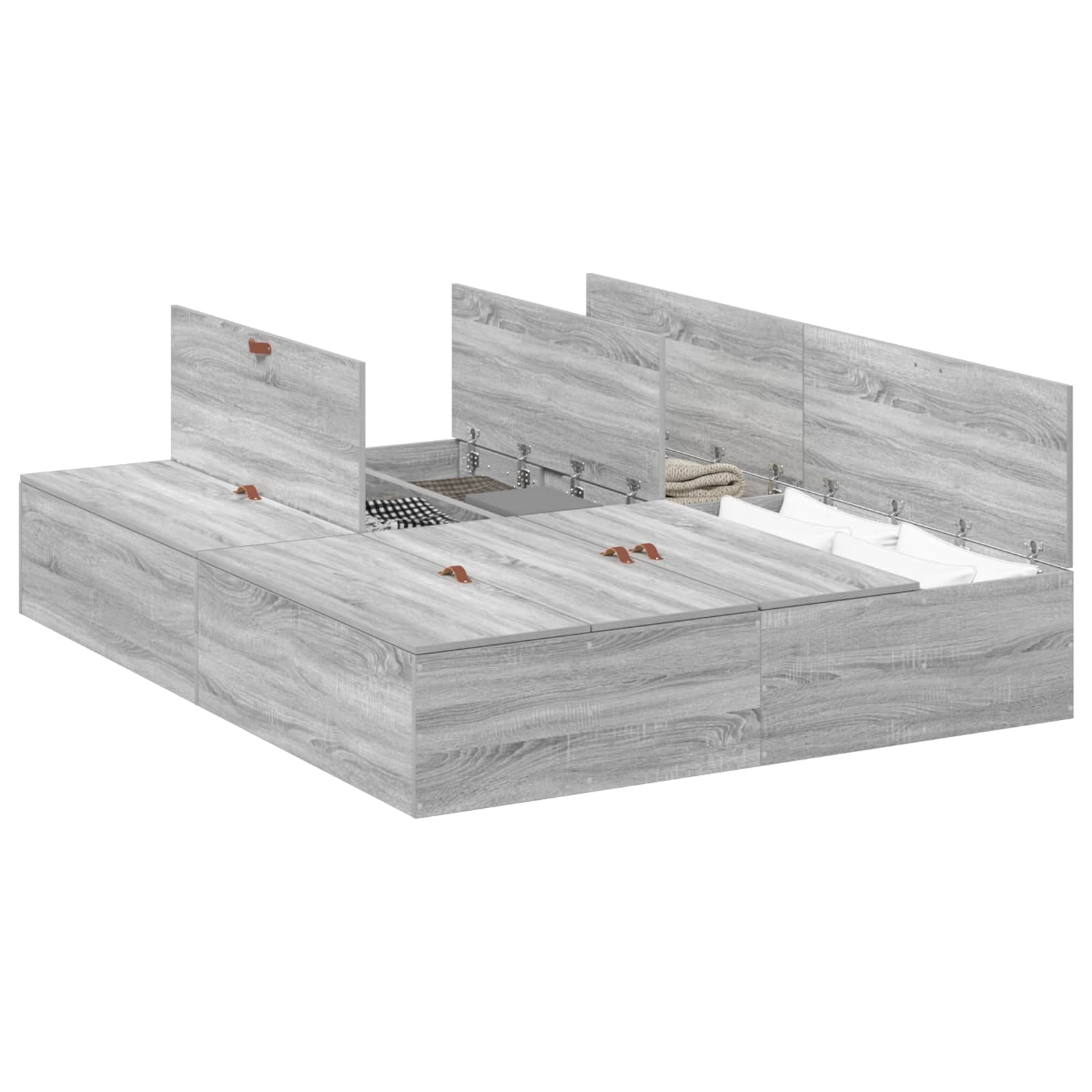 Opbergbedframe Grijs Sonoma 150 x 200 cm Bewerkt hout is nu te koop bij PeponiXL, paradijselijk wonen!