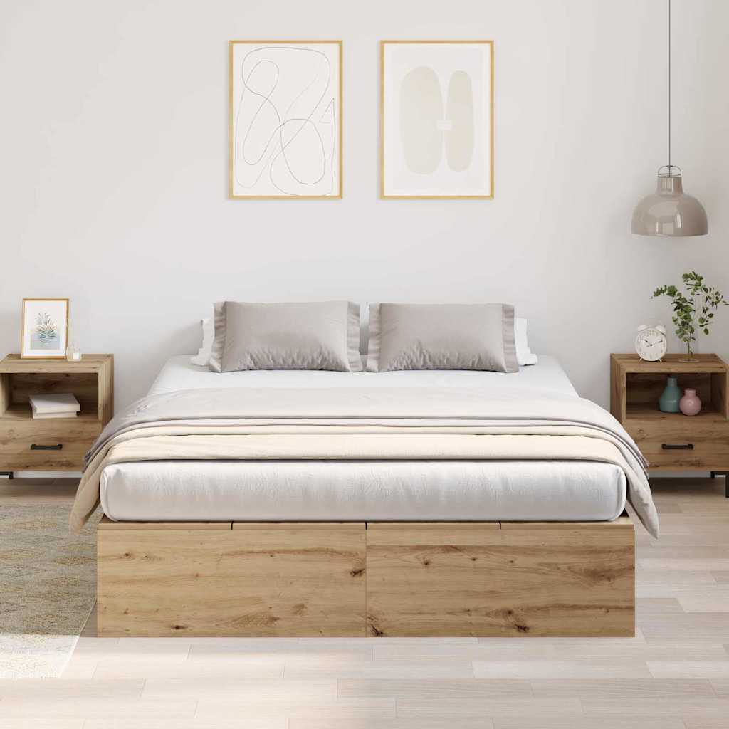 Opbergbedframe Artisan Eiken 150 x 200 cm Bewerkt hout is nu te koop bij PeponiXL, paradijselijk wonen!