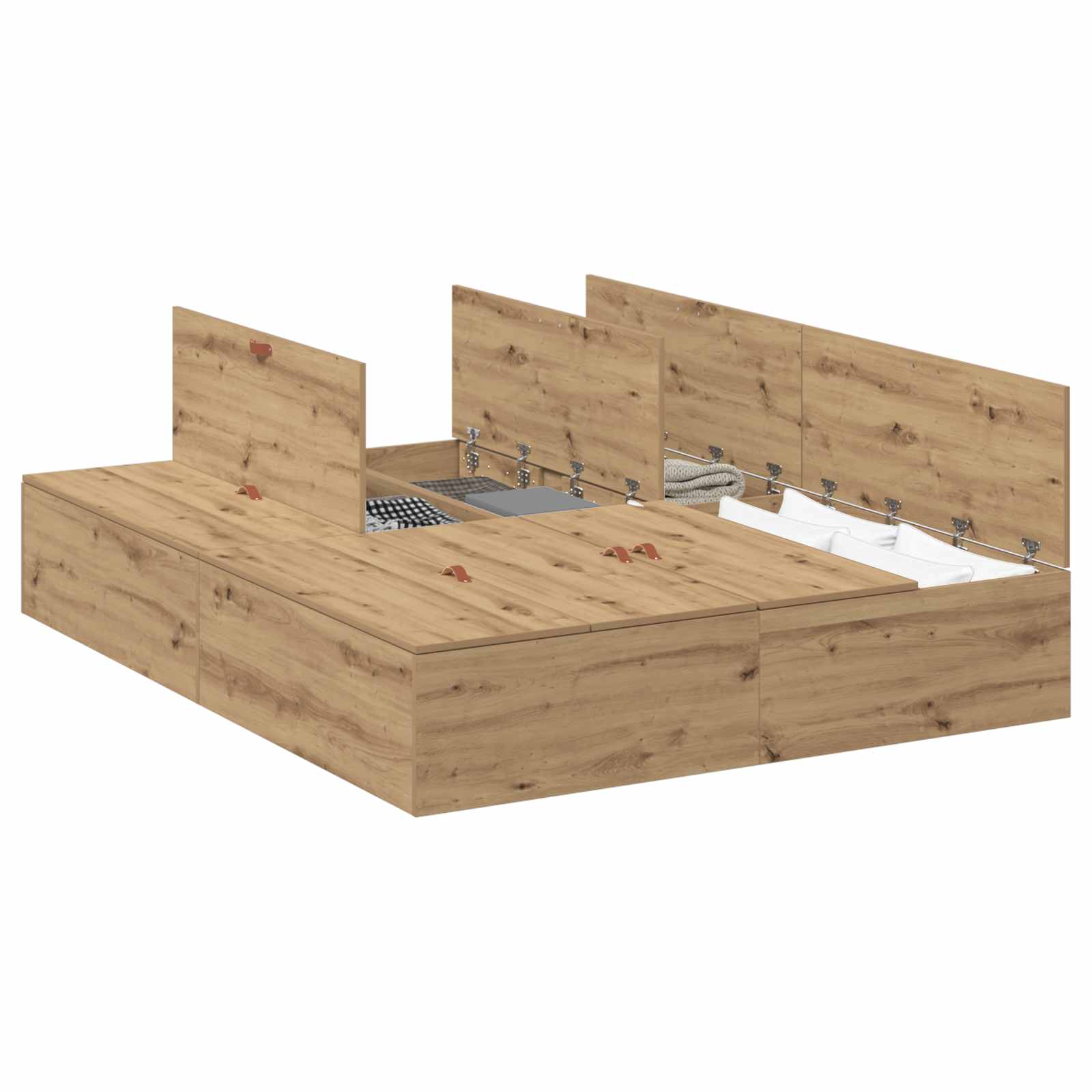 Opbergbedframe Artisan Eiken 150 x 200 cm Bewerkt hout is nu te koop bij PeponiXL, paradijselijk wonen!