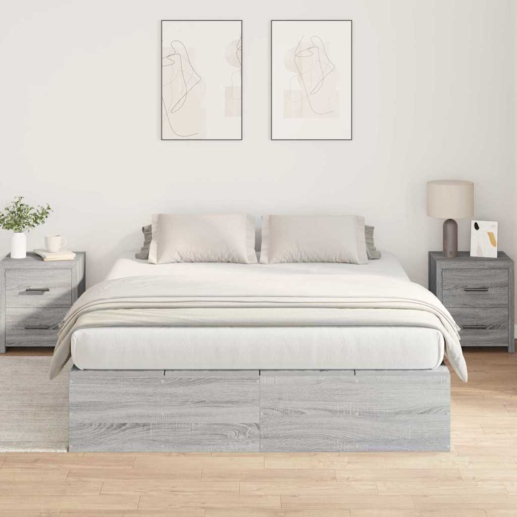 Opbergbedframe Grijs Sonoma 160 x 200 cm Bewerkt hout is nu te koop bij PeponiXL, paradijselijk wonen!