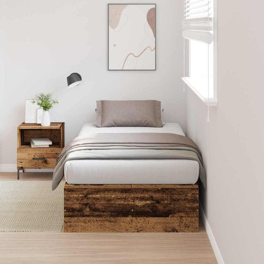 Opbergbedframe met opslag Oud Hout 90 x 190 cm Bewerkt hout is nu te koop bij PeponiXL, paradijselijk wonen!