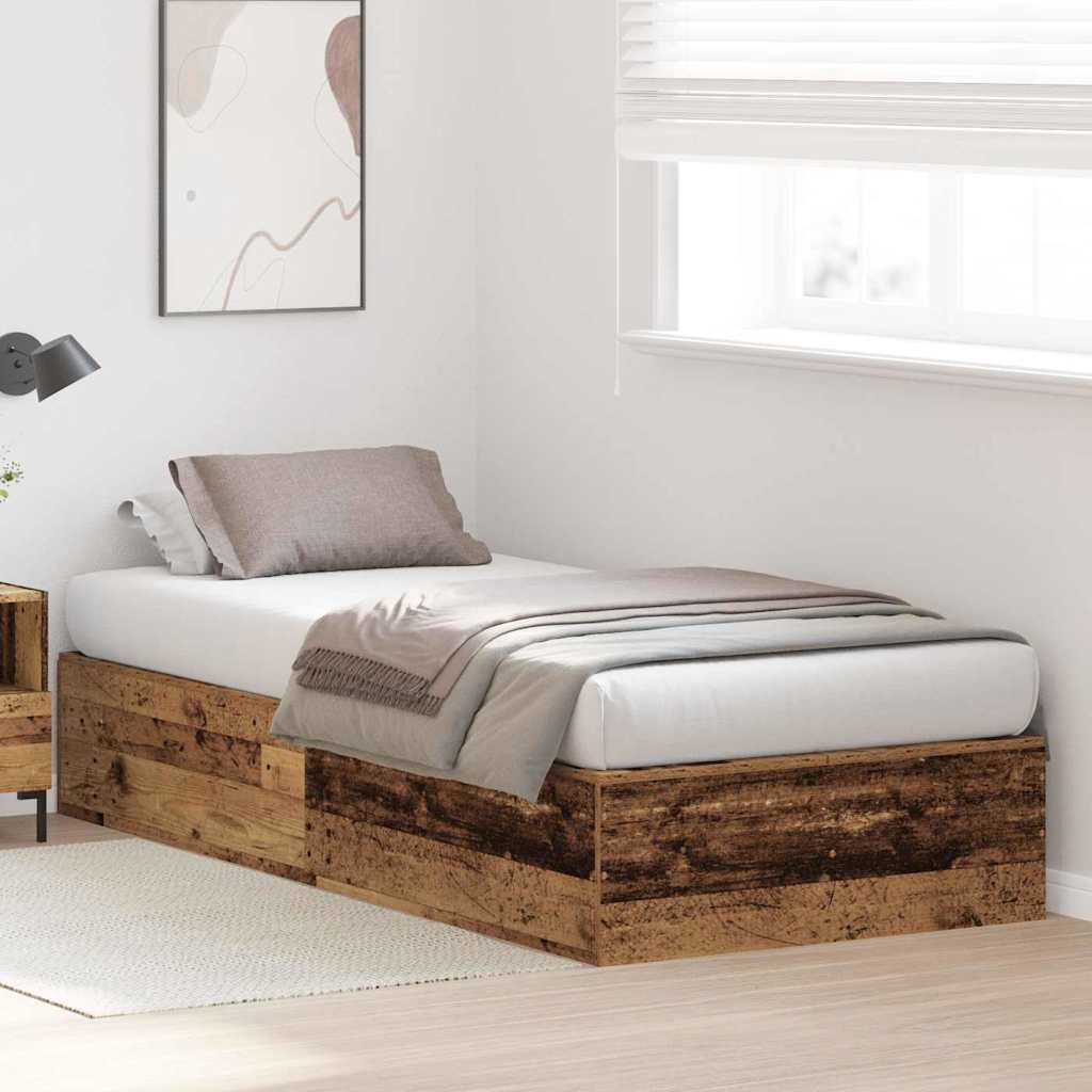 Opbergbedframe met opslag Oud Hout 90 x 190 cm Bewerkt hout is nu te koop bij PeponiXL, paradijselijk wonen!