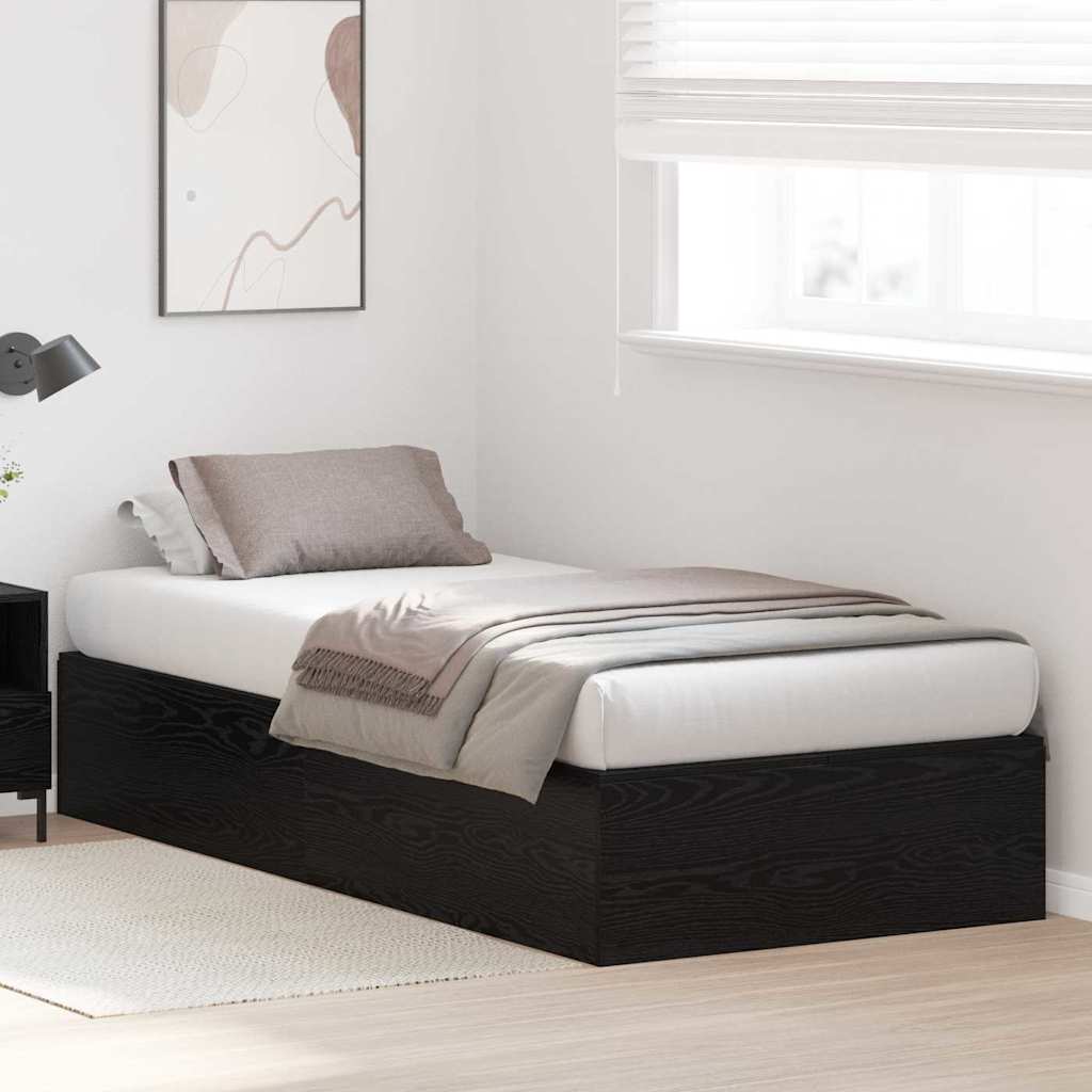 Opbergbedframe met opslag Zwart Eiken 70 x 190 cm Bewerkt hout is nu te koop bij PeponiXL, paradijselijk wonen!