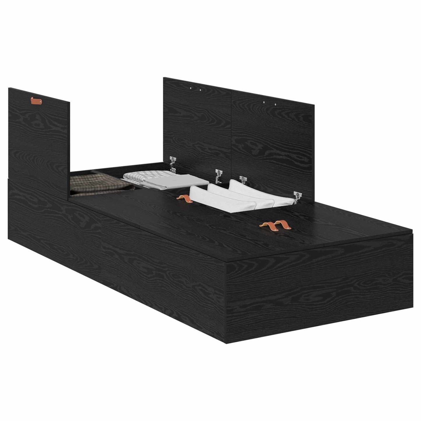 Opbergbedframe met opslag Zwart Eiken 70 x 190 cm Bewerkt hout is nu te koop bij PeponiXL, paradijselijk wonen!