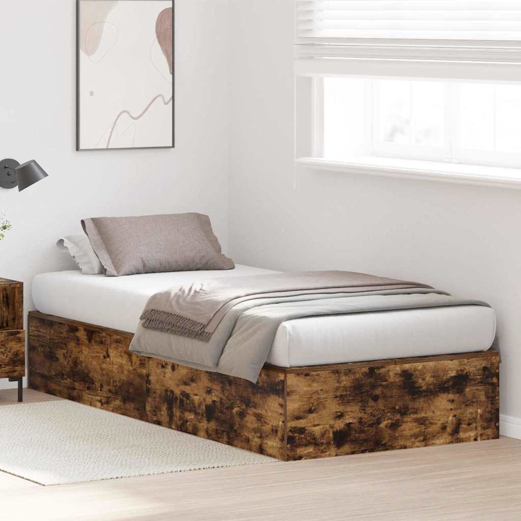 Opbergbedframe Gerookt eiken 70 x 190 cm Bewerkt hout is nu te koop bij PeponiXL, paradijselijk wonen!
