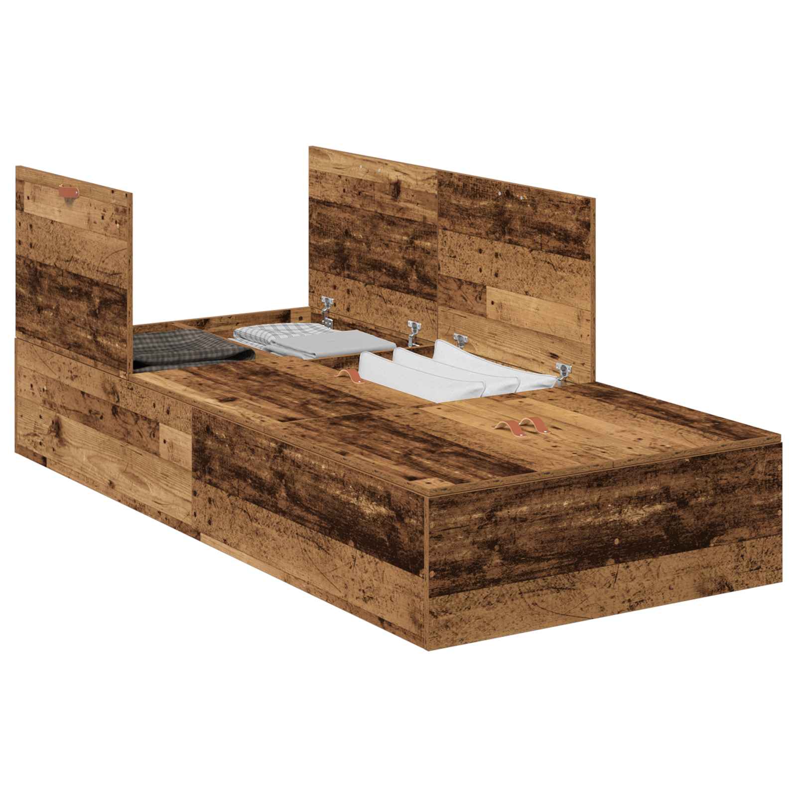 Opbergbedframe met opslag Oud Hout 70 x 190 cm Bewerkt hout is nu te koop bij PeponiXL, paradijselijk wonen!