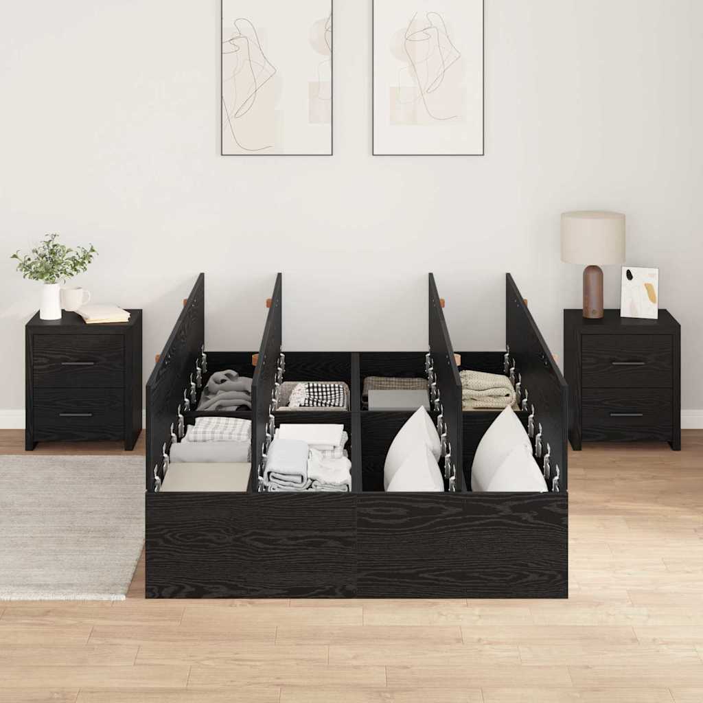Opbergbedframe met opslag Zwart Eiken 120 x 190 cm Bewerkt hout is nu te koop bij PeponiXL, paradijselijk wonen!